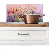 KitchenYeah Spatscherm keuken 70x30 cm - Kookplaat achterwand Schilderij - Bloemen - Abstract - Kleurrijk - Muurbeschermer - Spatwand fornuis - Hoogwaardig aluminium