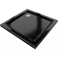Mexen Flat kwadratische slanke douchebak 100 x 100 , zwart, gouden sifon- 40701010G