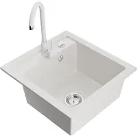 Mexen Vito granieten spoelbak met 1 bak en Telma keukenkraan, wit - 6503-20-670200-20