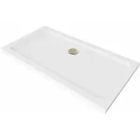 Mexen Flat rechthoekige douchebak slim 130 x 70 , wit, gouden sifon - 40107013G