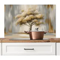 KitchenYeah Spatscherm keuken 100x65 cm - Kookplaat achterwand Boom - Bladeren - Abstract - Wit - Muurbeschermer - Spatwand fornuis - Hoogwaardig aluminium