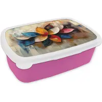 MuchoWow Broodtrommel Roze - Lunchbox Bloem - Abstract - Kleurrijk - Bladeren - Brooddoos 18x12x6 cm - Brood lunch box - Broodtrommels voor kinderen en volwassenen