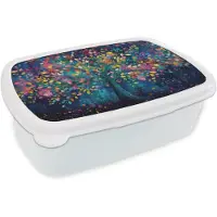 MuchoWow Broodtrommel Wit - Lunchbox Kleurrijk - Boom - Magisch - Abstract - Brooddoos 18x12x6 cm - Brood lunch box - Broodtrommels voor kinderen en volwassenen