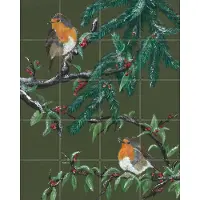IXXI Robin's Winter Haven, Lens en penseel door Myrte - 80 x 100 cm - Grote wanddecoratie en posters - Schilderijen, Vogels, Kerst, Planten, Winter