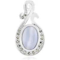 Cavill - Zilveren Hanger - 925 Sterling Zilver - Blauwe Kant Agaat 3,27 ct Ovaal Cabochon - 17 Pave Marcasieten - Elegante Kettinghanger 29x15mm