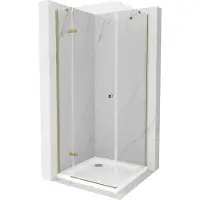 Mexen Roma douchecabine met draaideur 90 x 90 , transparant, goud + Flat douchebak - 854-090-090-50-00-4010