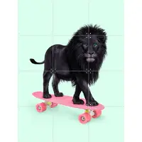 IXXI Skate Lion, Paul Fuentes - 60 x 80 cm - Gratis ophangtool - Grote wanddecoratie en posters - Kleurrijk, Speels, Fotografie, Kinderkamer, Wilde