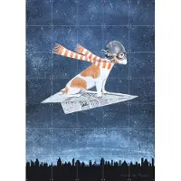 IXXI Jack Russell on paper plane, Coco de Paris - 100 x 140 cm - Grote wanddecoratie en posters - Fantasierijk, Speels, Surrealisme, Illustraties