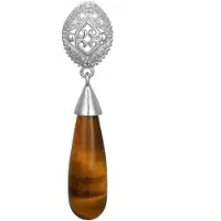 Cavill - Zilveren hanger met tijgeroog 5,28 ct - 925 Sterling zilver gerhodineerd - Luxe druppelvorm met pavé diamanten - Uniek dames sieraad