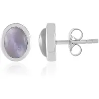 Cavill - Zilveren Oorbellen met 2,106 ct Indiase Maansteen Ovaal Cabochon - 925 Sterling Zilver Gerhodineerd - Elegante 10 mm Oorknopjes Bezel Zetting