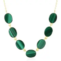 Cavill - Zilveren Halsketting - 925 Verguld Sterling Zilver - 7x Ovale Malachiet Edelstenen 6,3 ct - Elegante Groene Damesketting 45,7 cm