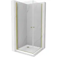 Mexen Pretoria Duo draaideur douchecabine 70 x 70 , transparant, goud + Flat douchebak - 852-070-070-50-02-4010G