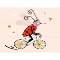IXXI Insect op Fiets, Lena Addink - 80 x 60 cm - Gratis ophangtool - Grote wanddecoratie en posters - Grafisch Ontwerp, Fantasierijk, Illustraties