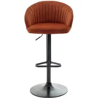 Vente-unique Set van 2 barkrukken van fluweel en zwart metaal - Verstelbare hoogte - Terracotta - DORALIZ
