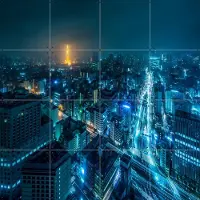 IXXI Tokyo Skyline at Night, Jan Becke - 80 x 80 cm - Gratis ophangtool - Grote wanddecoratie en posters - Fotografie, Woonkamer, Mancave, Skyline