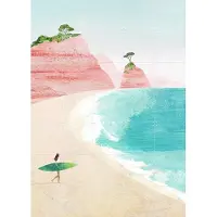 IXXI The Surfer 2, Henry Rivers - 100 x 140 cm - Grote wanddecoratie en posters - Illustraties, Kleurrijk, Speels, Aquarel, Slaapkamer, Woonkamer