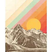 IXXI Mountainscape, Florent Bodart - 80 x 100 cm - Grote wanddecoratie en posters - Vintage, Speels, Kleurrijk, Illustraties, Bergen, Landschappen