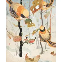 IXXI Seamless, Victo Ngai - 80 x 100 cm - Gratis ophangtool - Grote wanddecoratie en posters - Art Nouveau, Illustraties, Woonkamer, Vogels, Natuur
