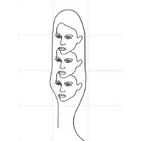 IXXI Threehead, Julia Hariri - 60 x 80 cm - Gratis ophangtool - Grote wanddecoratie en posters - Illustraties, Line art, Minimalisme, Woonkamer