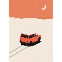 IXXI Red Car in Desert, Florent Bodart - 100 x 140 cm - Grote wanddecoratie en posters - Illustraties, Geometrische Kunst, Grafisch Ontwerp