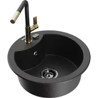 Mexen Diego granieten gootsteen 1-komorige met keukenkraan Flora, zwart/zilver metallic - 6512-73-670401-57-B