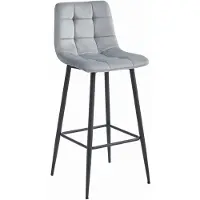 Leobert Barkruk ARCETO - Zilvergrijs Velvet, Zwarte Metalen Poten, 76 cm Zithoogte, Rugleuning, Ergonomisch Ontwerp, Max. 120 kg