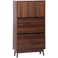 Sweeek - Schoenenkast 3 kleplades houtdecor deels gegroefd 75cm - linear