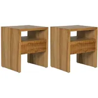 Vente-unique Set van 2 nachtkastjes met 1 lade en 1 vak - Teakhout - Kleur: Naturel - REVUKA