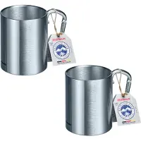 Westmark 2 roestvrijstalen bekers met karabinerhandvat voor onderweg, volume: 300 ml elk, roestvrij staal/aluminium, zilver, 615422E3