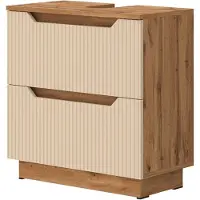 Vicco Lotta Wastafelonderkast – 59.8 x 62.5 cm met 2 laden Eiken/kasjmier gestreept