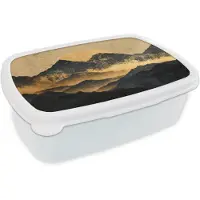 MuchoWow Broodtrommel Wit - Lunchbox Gouden Bergen bij Maanlicht - Brooddoos 18x12x6 cm - Brood lunch box - Broodtrommels voor kinderen en volwassenen