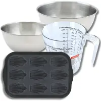 Zenker Bakset met 9 madeleinevormpjes 28 x 18 cm van siliconen, 2 mengkommen, maatbeker en spatel