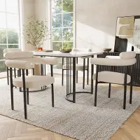 OKWISH Eetkamerstoel 70 X 62 X 84 Cm - Set Van 2 Comfortabele Brede Zitting - Voor Eetkamer Woonkamer Werkkamer - IJzer - Beige