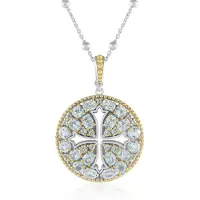 Cavill - 925 Sterling Zilver Halsketting - 4,1 ct Hemelblauwe Topaas - Verstelbare 45-50 cm - Filigraan Kruis