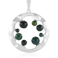 Cavill - Zilveren Hanger met Mezezo Opalen - 925 Sterling Zilver Geplatineerd - 2,932 ct Ronde Cabochon - Glanzend Modern Etnisch Design - 36x28 mm