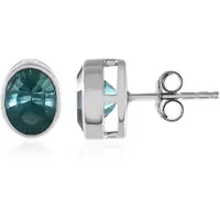 Cavill - Zilveren Oorbellen - 925 Sterling Zilver met Platina - 2,74 Ct Petrolkleur Fluoriet - Concave Ovale Bezelzetting - Handgemaakt Elegant