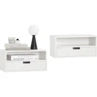 SoBuy Set van 2 zwevende Nachtkastjes - hangend Bijzettafel - Bovenkast - Wandplank met 1 lade - Wit, 45x25x22 cm, NKD03-Wx2