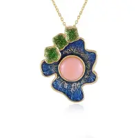 Cavill - Zilveren ketting 925 Sterling Zilver Verguld - Roze Opaal 1,575 ct Peru - Ronde 8 mm Cabochon - Elegante Dames Sieraden Handgemaakt