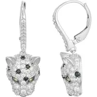 Cavill - Zilveren Oorbellen 925 Sterling met Nigeriaanse Zirkonia 1,773 ct - Zwarte Saffieren & Peridot - Elegant Panther Design 28 mm