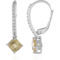 Cavill - 925 Sterling Zilver Oorbellen - Geel Asscher Zirkonia 2,15ct & Ronde 0,421ct - Elegant 26mm Dames Sieraad