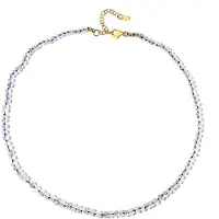 Cavill - Regenboog Maansteen Halsketting 925 Sterling Zilver Verguld - 48,49 Ct Facetgeslepen Parels uit Madagaskar - Elegant Verstelbaar Sieraad