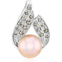 Cavill - Zilveren Hanger - 925 Sterling Zilver met Paarse Ming Parel 8 mm en Marcasieten 0,148 ct - Elegant Dames Sieraad 18x13 mm