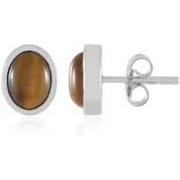 Cavill - Zilveren Oorbellen Tijgeroog 2,718 ct - 925 Sterling Zilver Gerhodineerd - Ovale Cabochon 8x6 mm - Elegante Tijdloze Oorknopjes