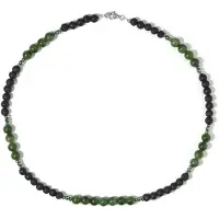 Cavill - Zilveren Halsketting 925 Sterling Zilver - Canadese Jade 92,682 ct & Zwarte Lavakralen - Elegant Aards Design 50 cm