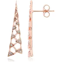 Cavill - 925 Sterling Zilver Oorbellen - Rosé Verguld - Cambodjaanse Zirkoon 0,127 ct - Lange Geometrische Elegante Oorbellen Dames