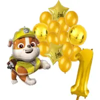 Amscan Paw Patrol Rubble ballonnen pakket - 64x81cm - 1 jaar - Folie Ballon set - Themafeest - Verjaardag - Ballonnen - Versiering - Helium ballon