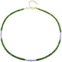 Cavill - Zilveren Halsketting - 925 Sterling Zilver Verguld - Russische Diopsied 46,82 ct & Tanzaniet 11,44 ct - Modern Elegant Groen Paars