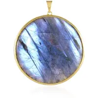Cavill - Zilveren hanger 925 met gouden laag - Labradoriet 151,65 ct uit Madagaskar - ronde cabochon 50 mm - elegant blauwgroen sieraad dames