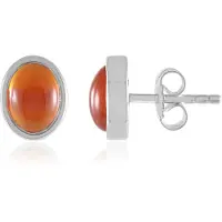 Cavill - Zilveren Oorbellen met 2,07 ct Rode Onyx Ovaal Cabochon - 925 Sterling Zilver Gerhodineerd - Elegante Braziliaanse Edelstenen Oorknopjes