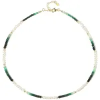 Cavill - Zilveren Halsketting - 925 Sterling Zilver Verguld - Braziliaanse Smaragden 32,75 ct & Witte Zoetwaterparels - Elegant 45 cm